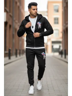 Trening barbati slim fit negru, Pantaloni + Hanorac 5035 i15-1.1