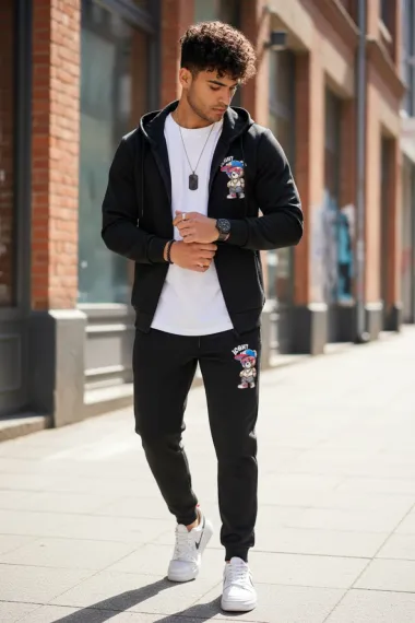 Trening barbati slim fit negru, Pantaloni + Hanorac 5035 i15-1.1