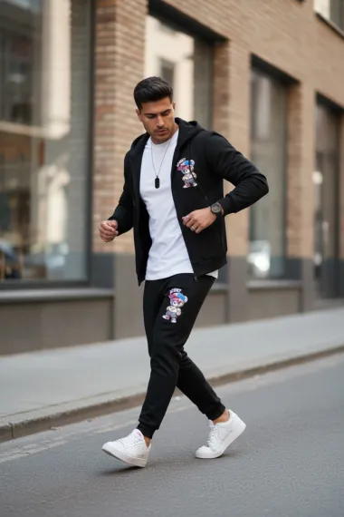 Trening barbati slim fit negru, Pantaloni + Hanorac 5035 i15-1.1