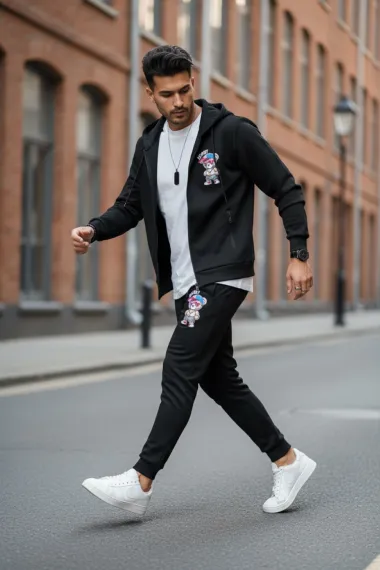 Trening barbati slim fit negru, Pantaloni + Hanorac 5035 i15-1.1