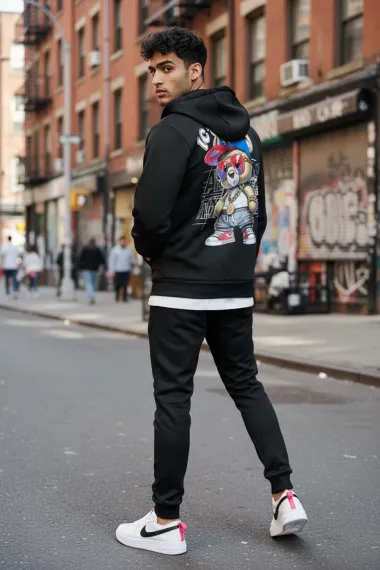 Trening barbati slim fit negru, Pantaloni + Hanorac 5035 i15-1.1