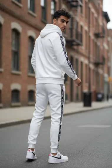 Trening barbati slim fit alb, Pantaloni + Hanorac 5041 i15-4.2