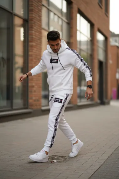 Trening barbati slim fit alb, Pantaloni + Hanorac 5041 i15-4.2