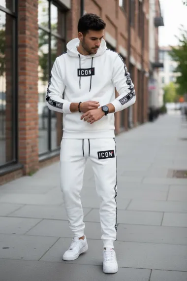 Trening barbati slim fit alb, Pantaloni + Hanorac 5041 i15-4.2
