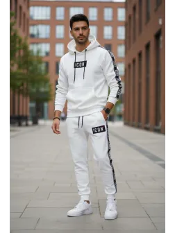 Trening barbati slim fit alb, Pantaloni + Hanorac 5041 i15-4.2