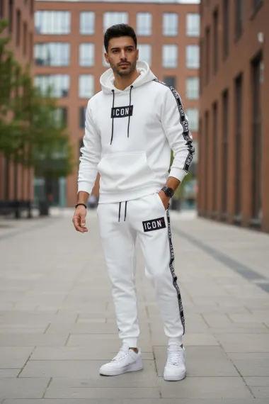 Trening barbati slim fit alb, Pantaloni + Hanorac 5041 i15-4.2