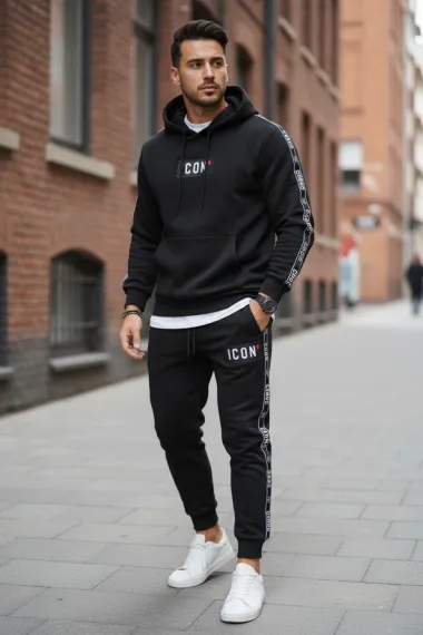 Trening barbati slim fit negru, Pantaloni + Hanorac 5041 i15-3.1