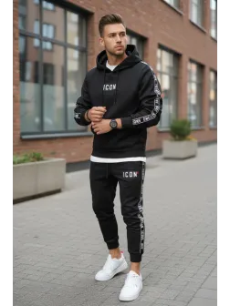 Trening barbati slim fit negru, Pantaloni + Hanorac 5041 i15-3.1
