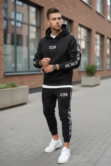 Trening barbati slim fit negru, Pantaloni + Hanorac 5041 i15-3.1