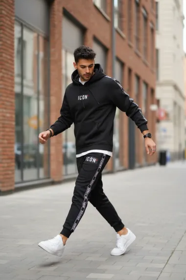 Trening barbati slim fit negru, Pantaloni + Hanorac 5041 i15-3.1