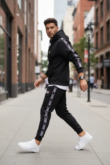 Trening barbati slim fit negru, Pantaloni + Hanorac 5041 i15-3.1