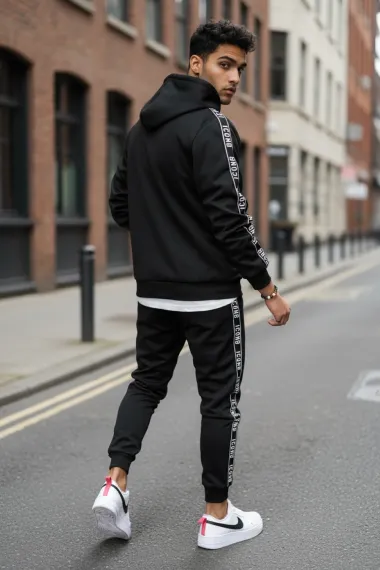 Trening barbati slim fit negru, Pantaloni + Hanorac 5041 i15-3.1