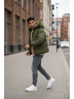 Geaca barbati groasa de iarna, kaki 2555