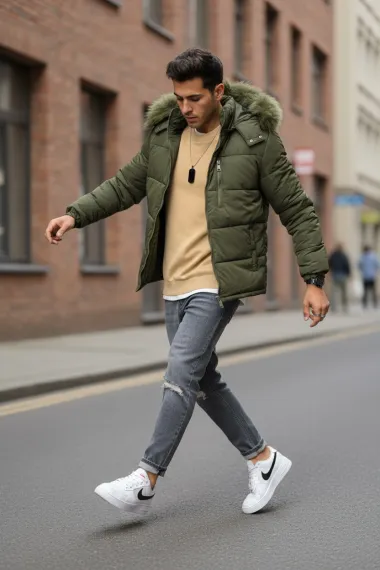 Geaca barbati groasa de iarna, kaki 2555