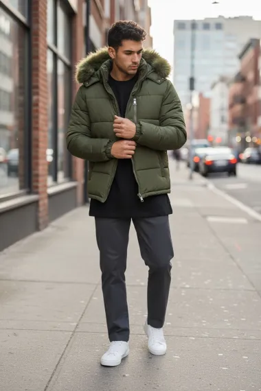 Geaca barbati groasa de iarna, kaki 2555