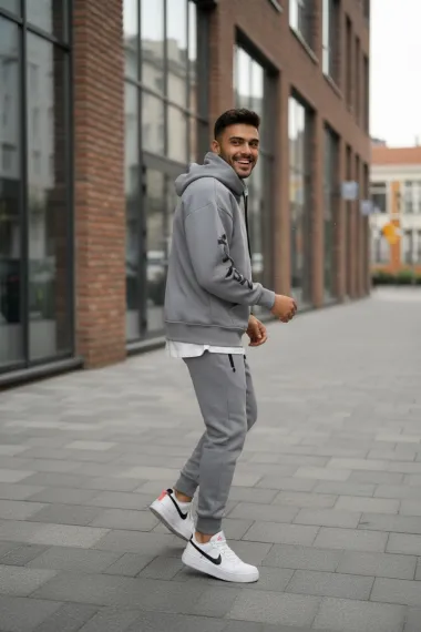 Trening barbati slim fit gri , Pantaloni + Hanorac, vatuit RM57 i18-5.3