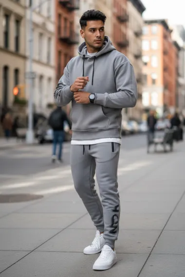 Trening barbati slim fit gri , Pantaloni + Hanorac, vatuit RM57 i18-5.3