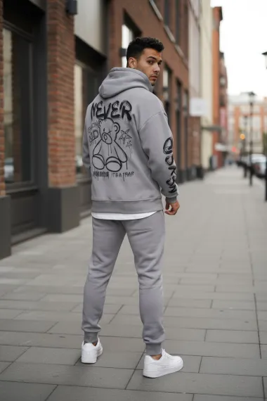 Trening barbati slim fit gri , Pantaloni + Hanorac, vatuit RM57 i18-5.3