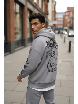 Trening barbati slim fit gri , Pantaloni + Hanorac, vatuit RM57 i18-5.3