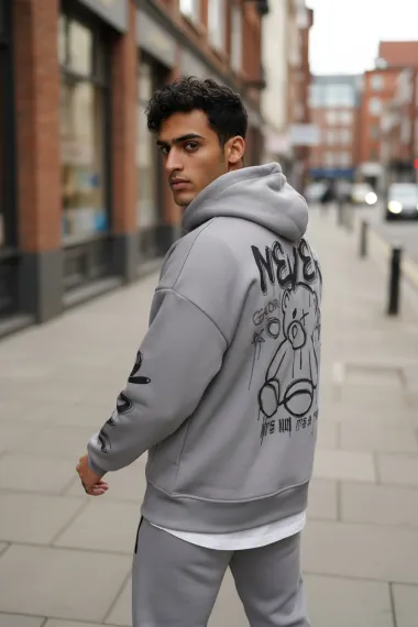 Trening barbati slim fit gri , Pantaloni + Hanorac, vatuit RM57 i18-5.3