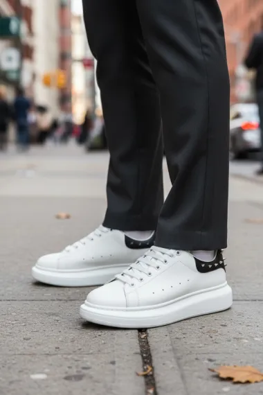 Adidasi barbati casual, albi cu negru 6626