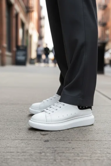 Adidasi barbati casual, albi cu negru 6626