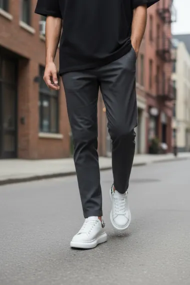 Adidasi barbati casual, albi cu negru 6626