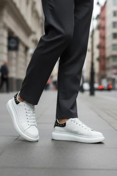 Adidasi barbati casual, albi cu negru 6626