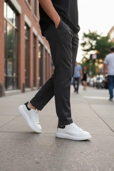 Adidasi barbati casual, albi cu negru 6626