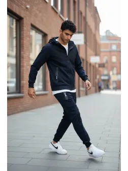 Trening barbati slim fit bleumarin , Pantaloni + Hanorac RM05 i8 1-6