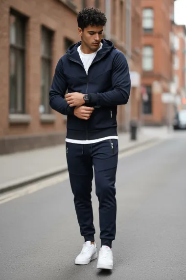 Trening barbati slim fit bleumarin , Pantaloni + Hanorac RM05 i8 1-6