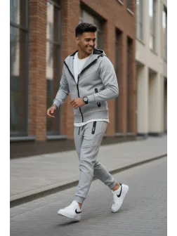 Trening barbati slim fit gri, Pantaloni + Hanorac RM05 i8 2-3