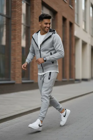 Trening barbati slim fit gri, Pantaloni + Hanorac RM05 i8 2-3