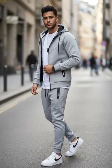 Trening barbati slim fit gri, Pantaloni + Hanorac RM05 i8 2-3