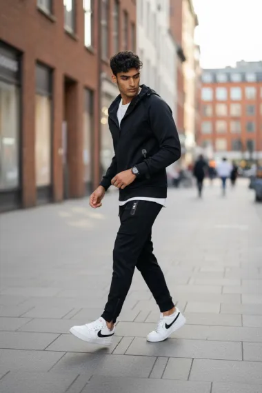 Trening barbati slim fit negru, Pantaloni + Hanorac RM05 75-4