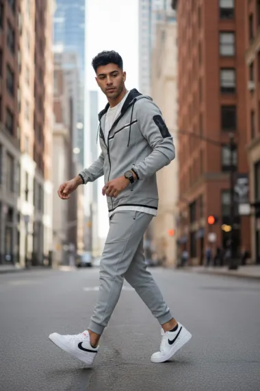 Trening barbati slim fit gri, Pantaloni + Hanorac RM09 D2-5.4