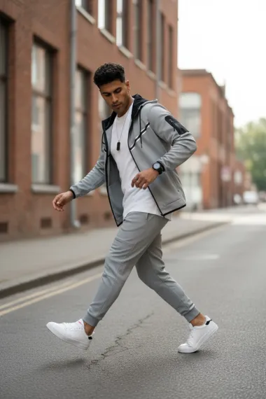 Trening barbati slim fit gri, Pantaloni + Hanorac RM09 D2-5.4