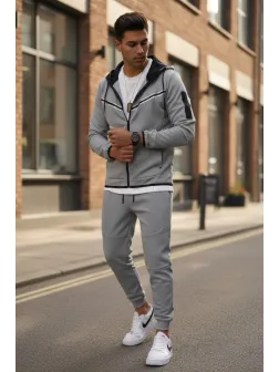 Trening barbati slim fit gri, Pantaloni + Hanorac RM09 D2-5.4