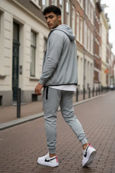 Trening barbati slim fit gri, Pantaloni + Hanorac RM09 D2-5.4