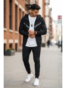 Trening barbati slim fit negru, Pantaloni + Hanorac RM09 i8 3-3