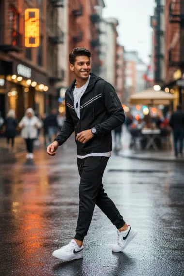 Trening barbati slim fit negru, Pantaloni + Hanorac RM09 i8 3-3