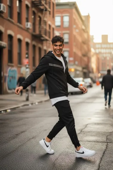 Trening barbati slim fit negru, Pantaloni + Hanorac RM09 i8 3-3