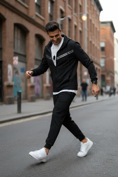 Trening barbati slim fit negru, Pantaloni + Hanorac RM09 i8 3-3