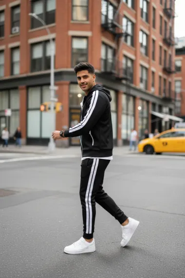 Trening barbati slim fit negru, Pantaloni + Hanorac RM111 i8 3-4