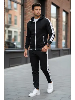 Trening barbati slim fit negru, Pantaloni + Hanorac RM111 i8 3-4