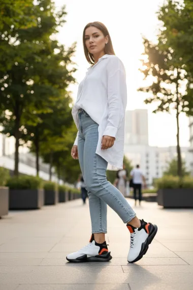 Adidasi dama albi cu negru, casual , inalti, H9