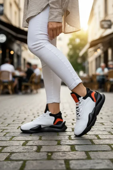 Adidasi dama albi cu negru, casual , inalti, H9