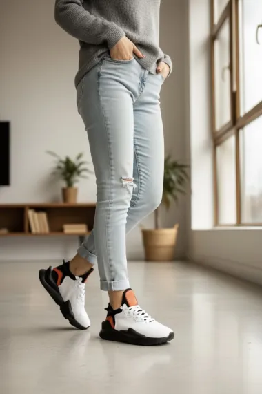 Adidasi dama albi cu negru, casual , inalti, H9