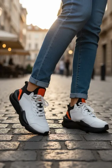 Adidasi dama albi cu negru, casual , inalti, H9