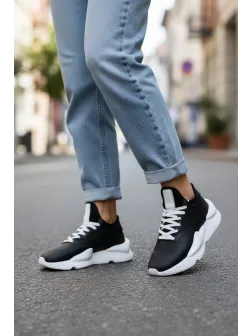 Adidasi dama negri cu alb casual , inalti, H9